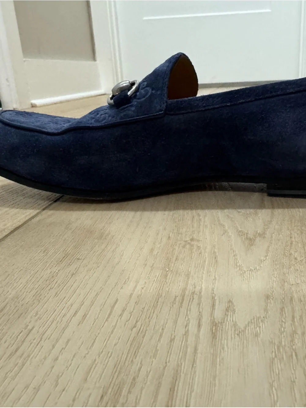 Gucci Navy Suede GG Horsebit Slip-On Loafers